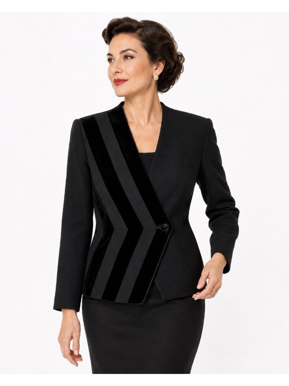 vintage 50s 60s LILLI ANN ADOLPH SCHUMAN BLACK VELVET BLAZER large chevron